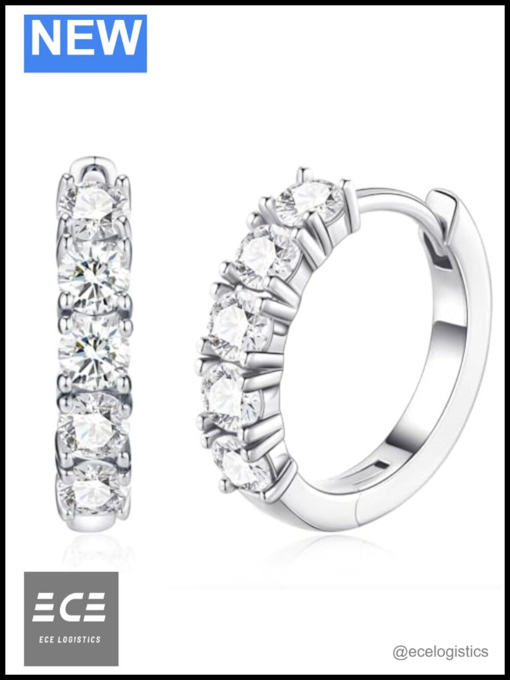 Moissanite Hoop Earrings Hypoallergenic Sterling Silver 18K Gold Plated Huggie
